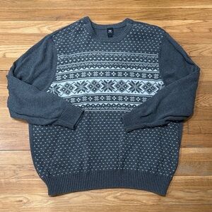 Dockers Charcoal Gray Crewneck Sweater with Light Fair Isle Panel
